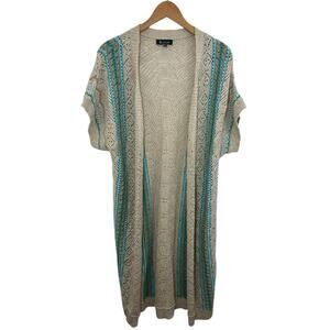 Crochet Duster Cardigan Festival Large Beige Hippie Short Sleeve Boho Lagenlook